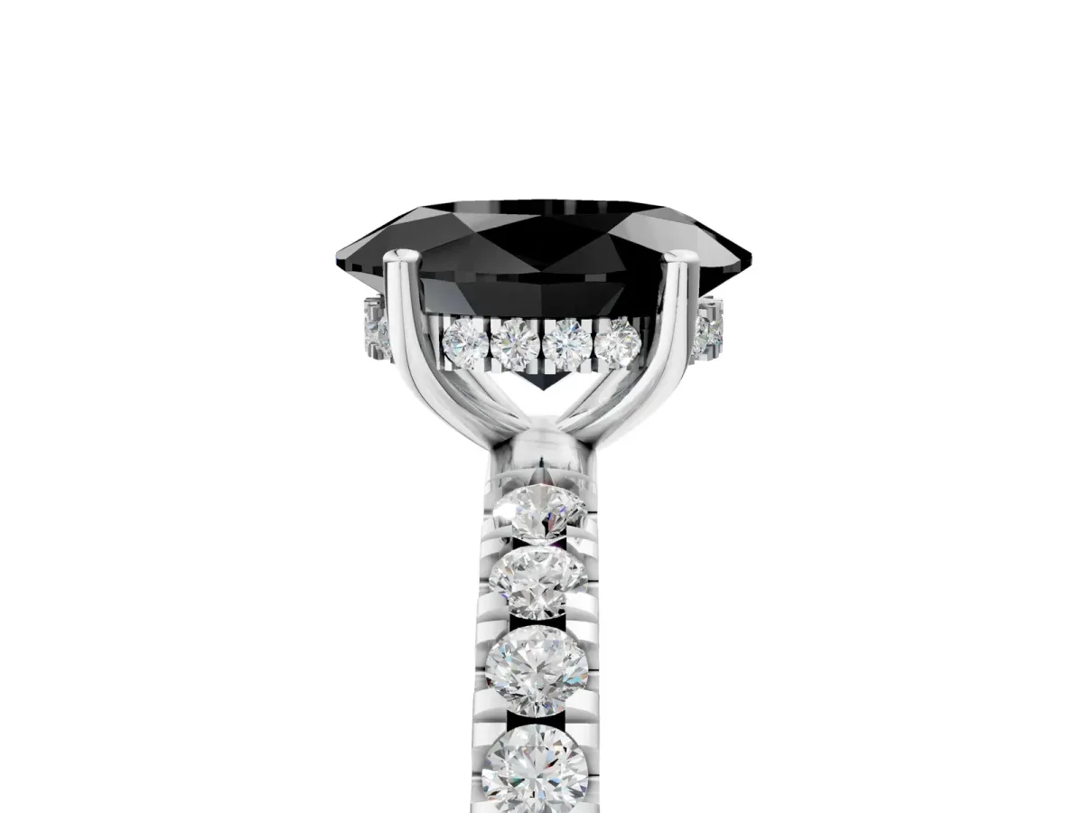 Fancy Black Oval Cut Diamond Pave Band Solitaire Ring with Round and Prong Setting Platinum
