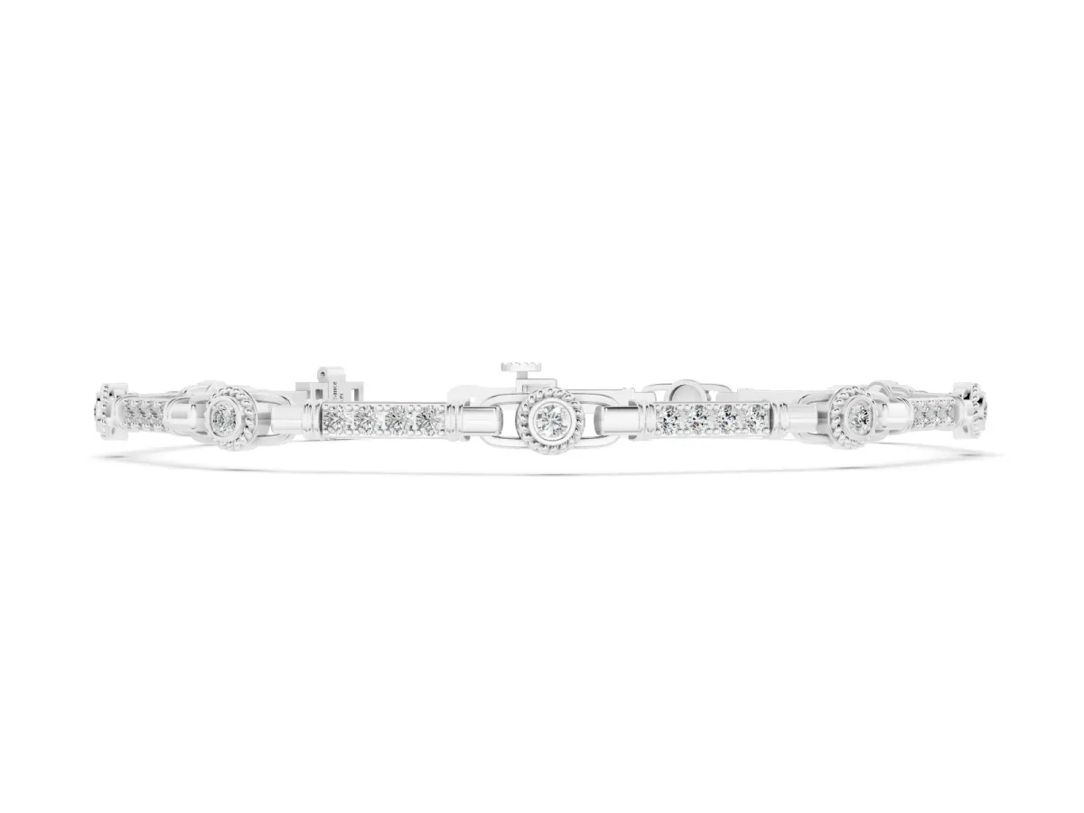 Round Bezel-Set Diamond Tennis Bracelet with Pave Band Silver