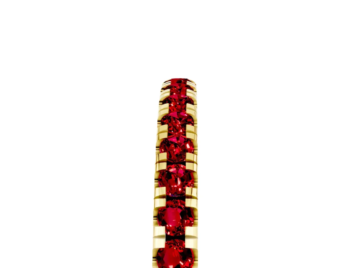 Pavé Round Ruby Half Eternity Band with Shared Prong Setting Yellow gold