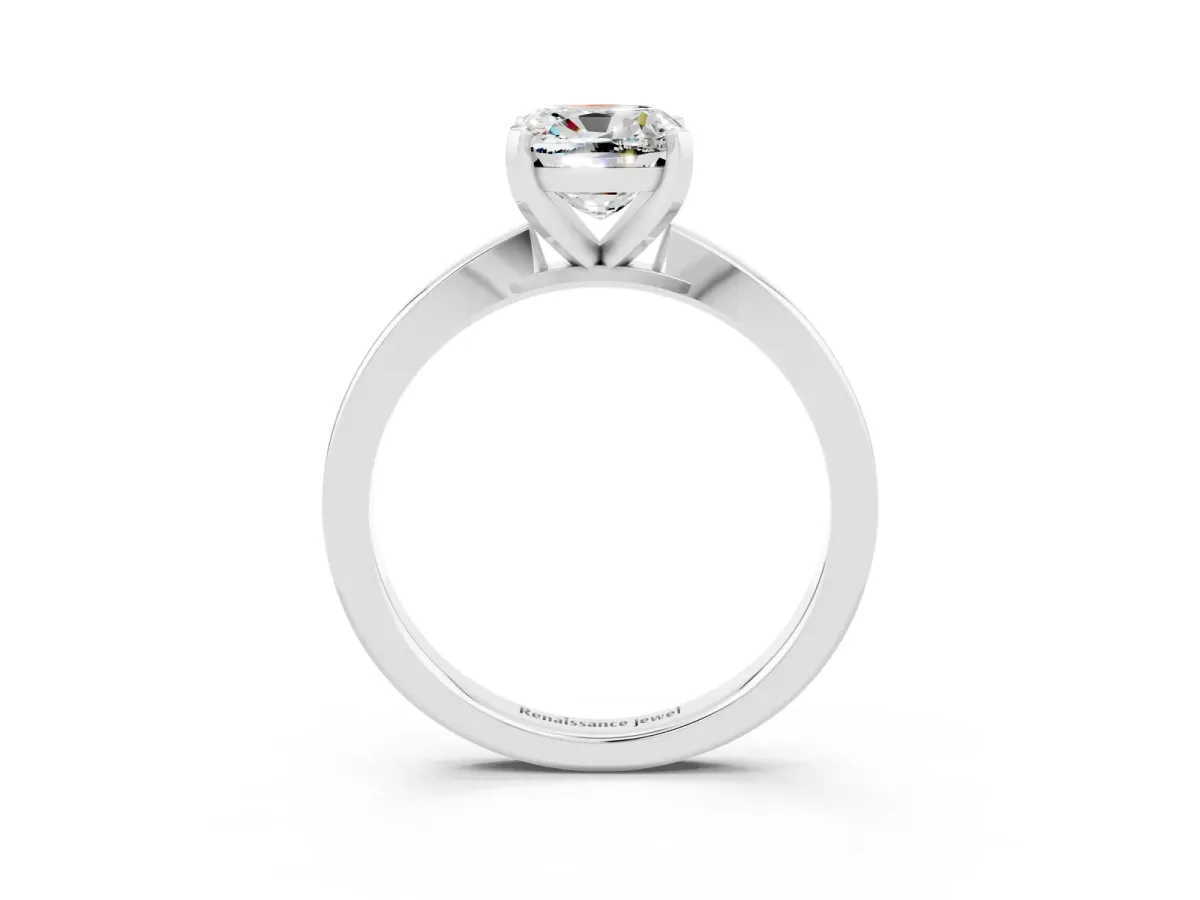 Cushion Cut Moissanite Solitaire Engagement Ring with Classic Band and Four-Prong Setting Silver