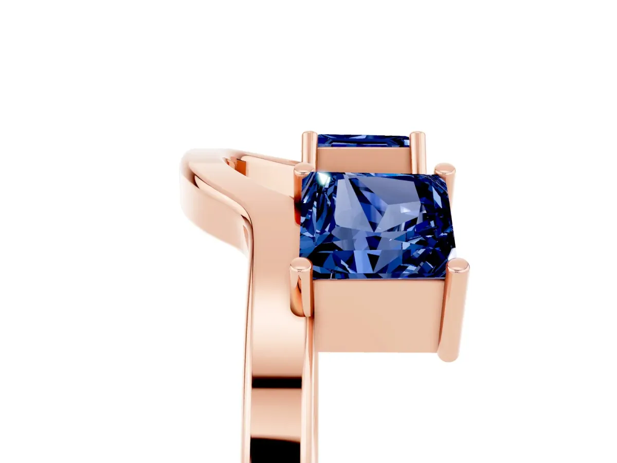 Princess Cut Blue Sapphire Two-Stone Open Band Ring with Four-Prong Setting Rose gold