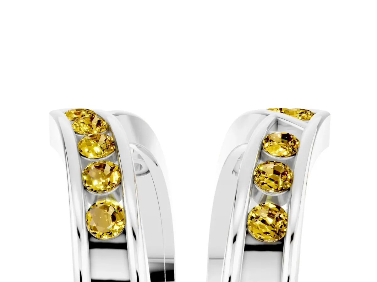 Round Yellow Sapphire Channel-Set Chevron Band Platinum