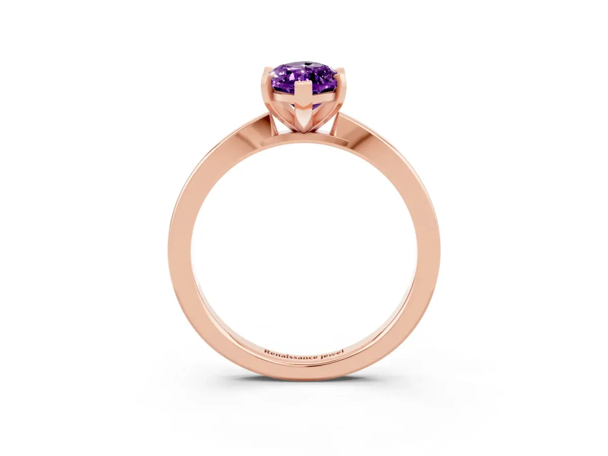 Marquise Cut Amethyst Solitaire Engagement Ring with Classic Band and Four-Prong Setting Rose gold