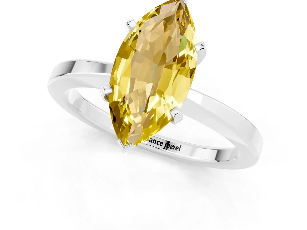 Marquise Cut Yellow Sapphire Solitaire Engagement Ring with Classic Band and Four-Prong Setting Silver