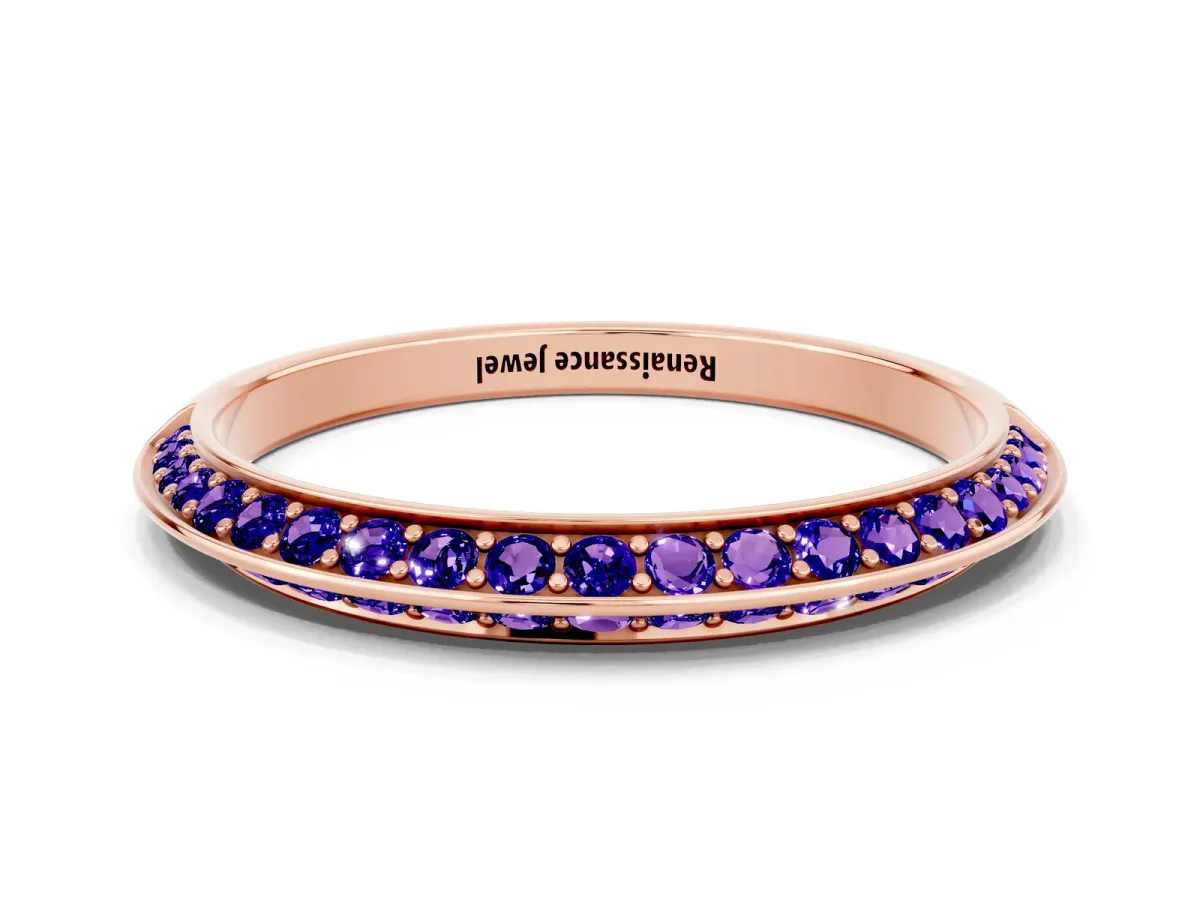 Double Row Pavé Round Tanzanite Eternity Band with Channel Setting Rose gold