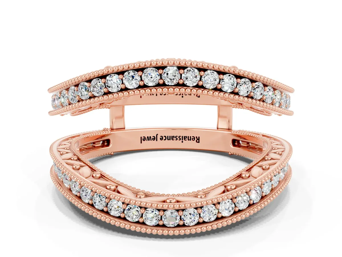 Round Moissanite Milgrain Eternity Band with Channel Setting Rose gold