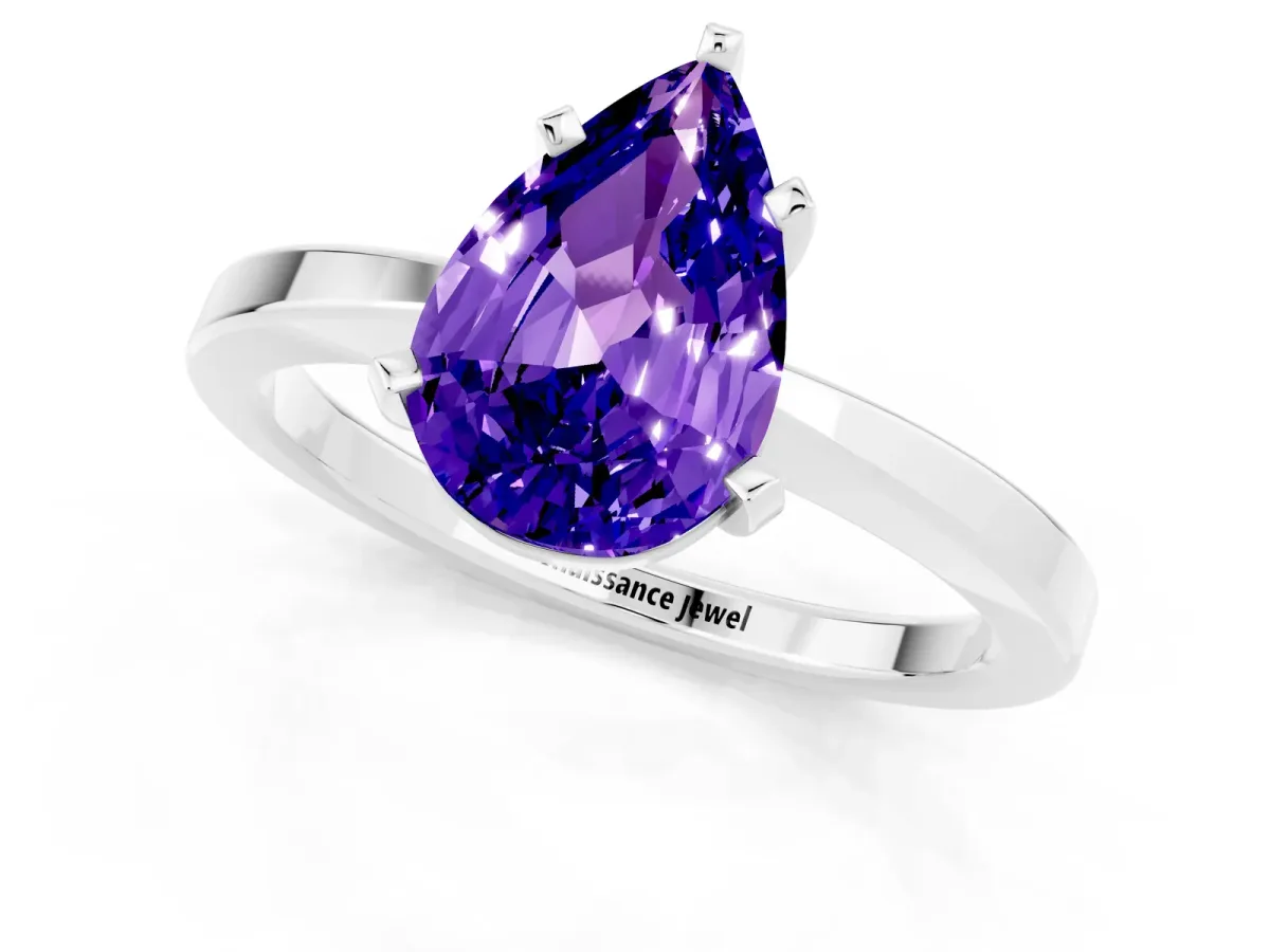 Pear Cut Tanzanite Solitaire Engagement Ring with Classic Band and Four-Prong Setting Platinum