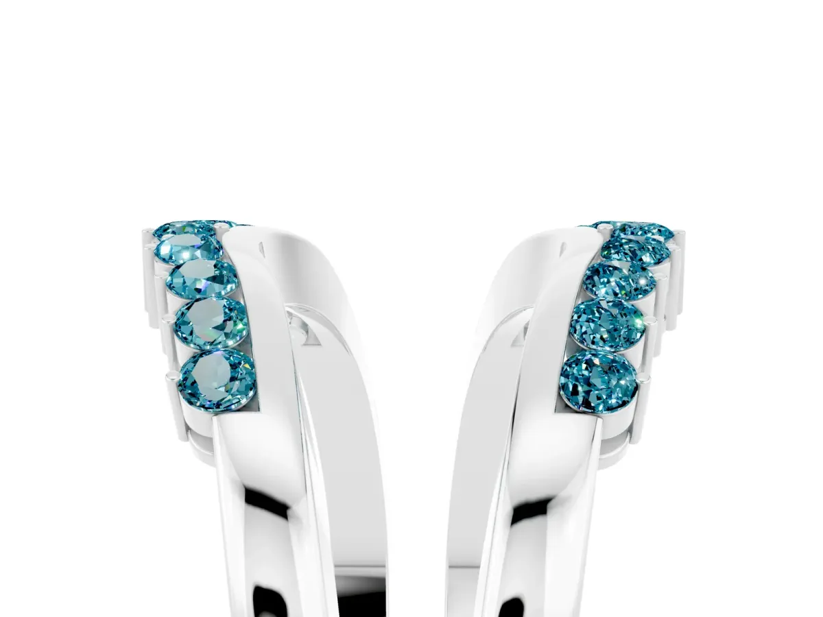 Round Blue Topaz Chevron Contour Band with Prong Setting White gold