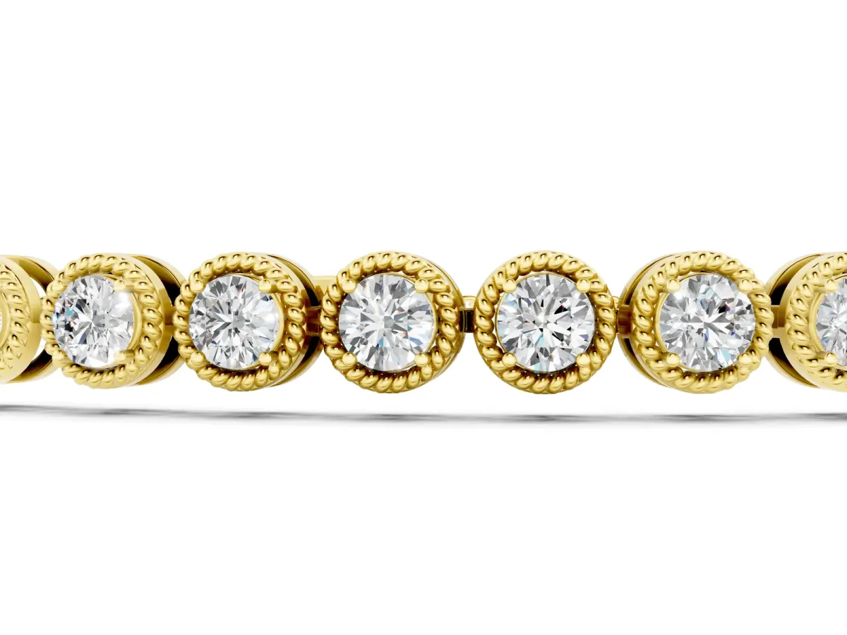 Round Bezel-Set Diamond Tennis Bracelet with Adjustable Box Chain Yellow gold