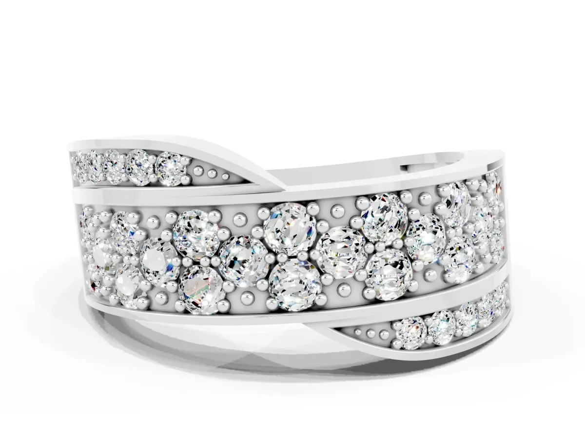 Pavé Round Moissanite Crossover Band with Bead Prong Setting Platinum