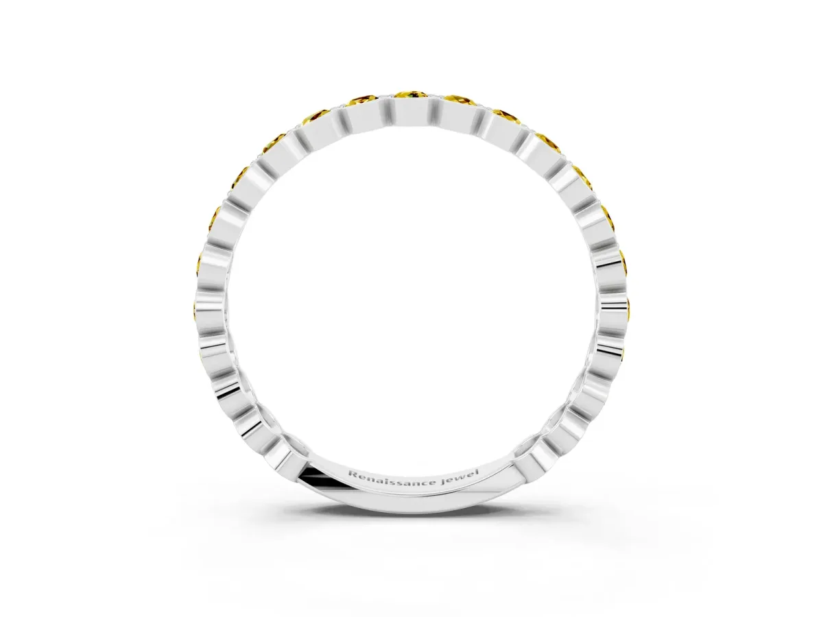 Round Yellow Sapphire Bezel Set Eternity Band Silver