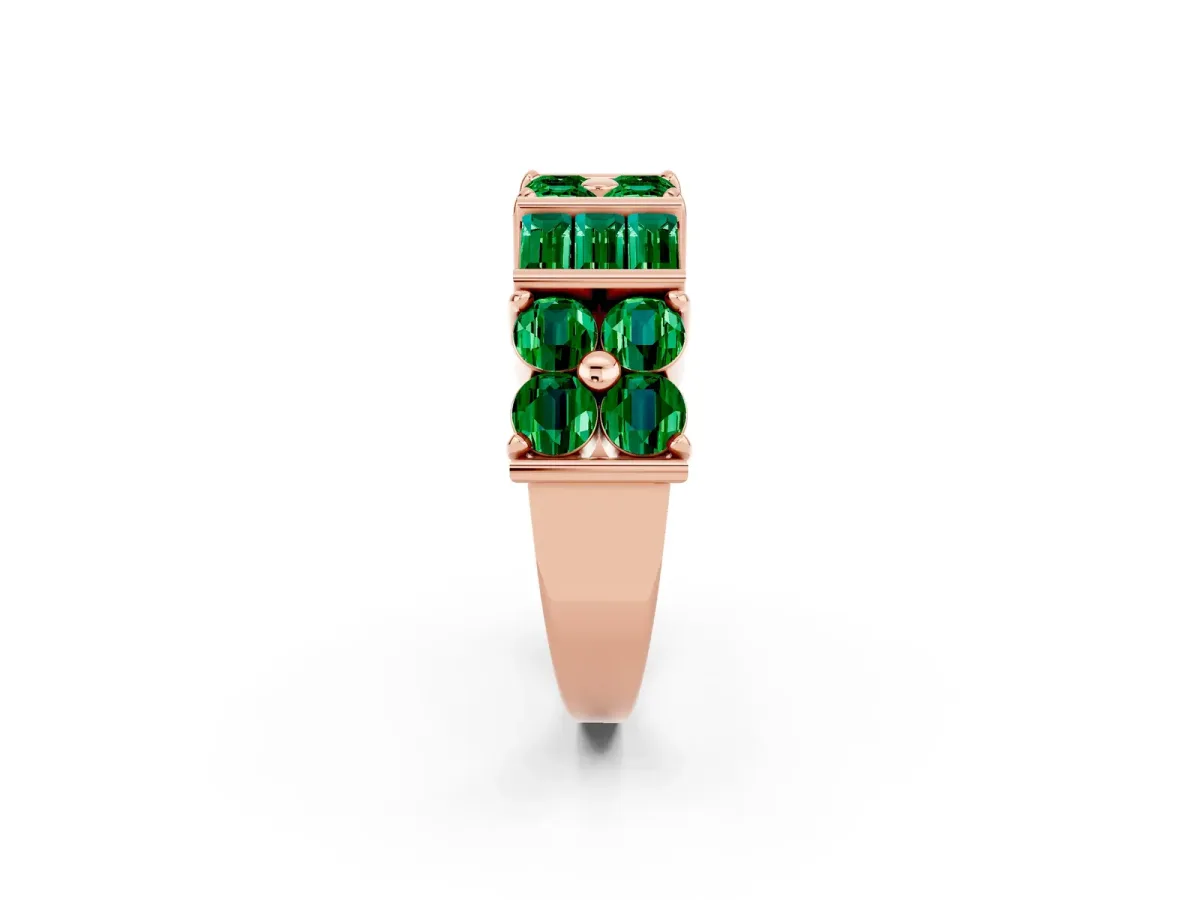 Channel Set Round and Baguette Emerald Anniversary Band with Prong Setting Rose gold