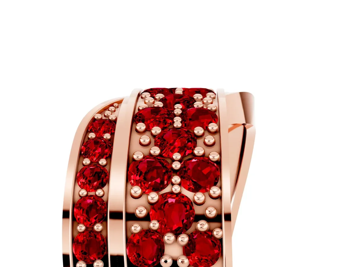 Pavé Round Ruby Crossover Band with Bead Prong Setting Rose gold