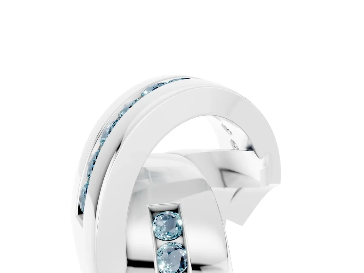 Pavé Round Aquamarine Crossover Band with Channel Setting White gold
