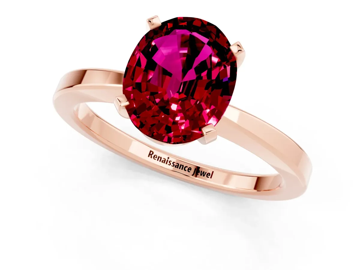 Oval Cut Garnet Solitaire Engagement Ring with Classic Band and Four-Prong Setting Rose gold