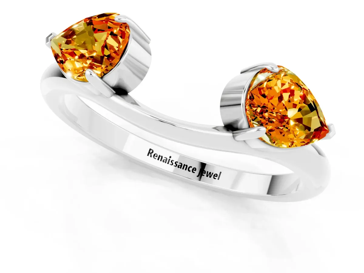 Two-Stone Pear Citrine Bypass Ring with Prong Setting Platinum