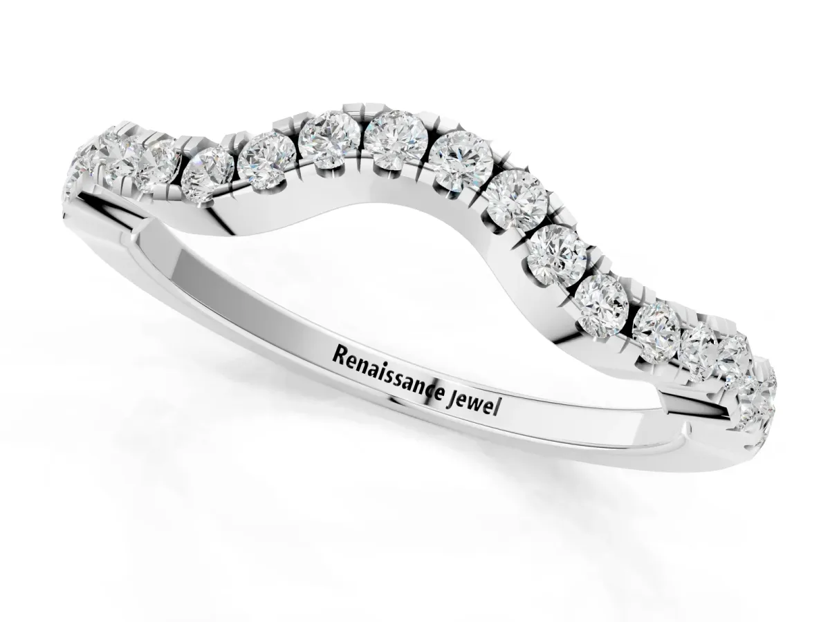 Curved Pavé Round Diamond Eternity Band with U-Prong Setting White gold