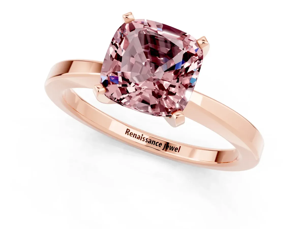 Cushion Cut Morganite Solitaire Engagement Ring with Classic Band and Four-Prong Setting Rose gold