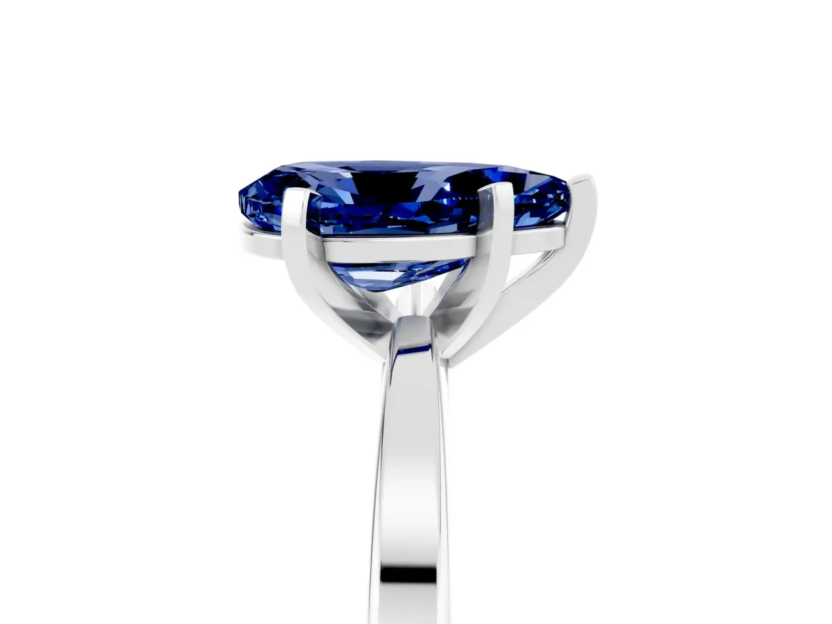 Pear Cut Blue Sapphire Solitaire Engagement Ring with Classic Band and Four-Prong Setting Platinum