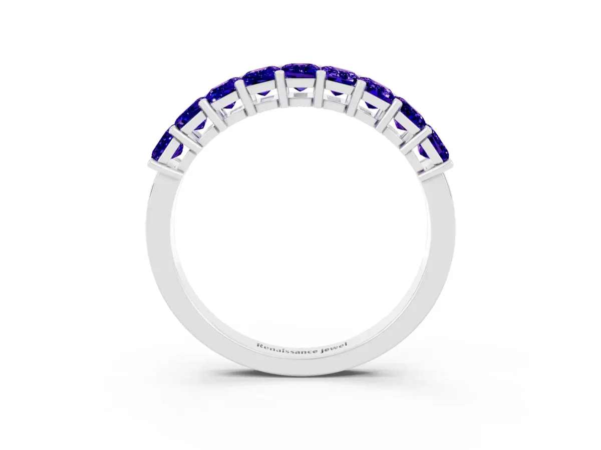Emerald Cut Tanzanite Prong-Set Eternity Band Platinum