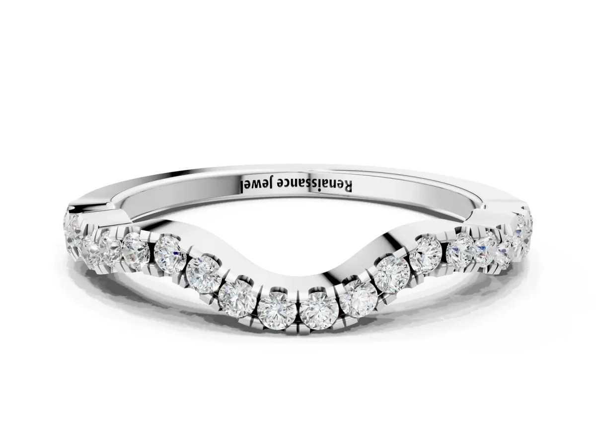 Curved Pavé Round Diamond Eternity Band with U-Prong Setting White gold