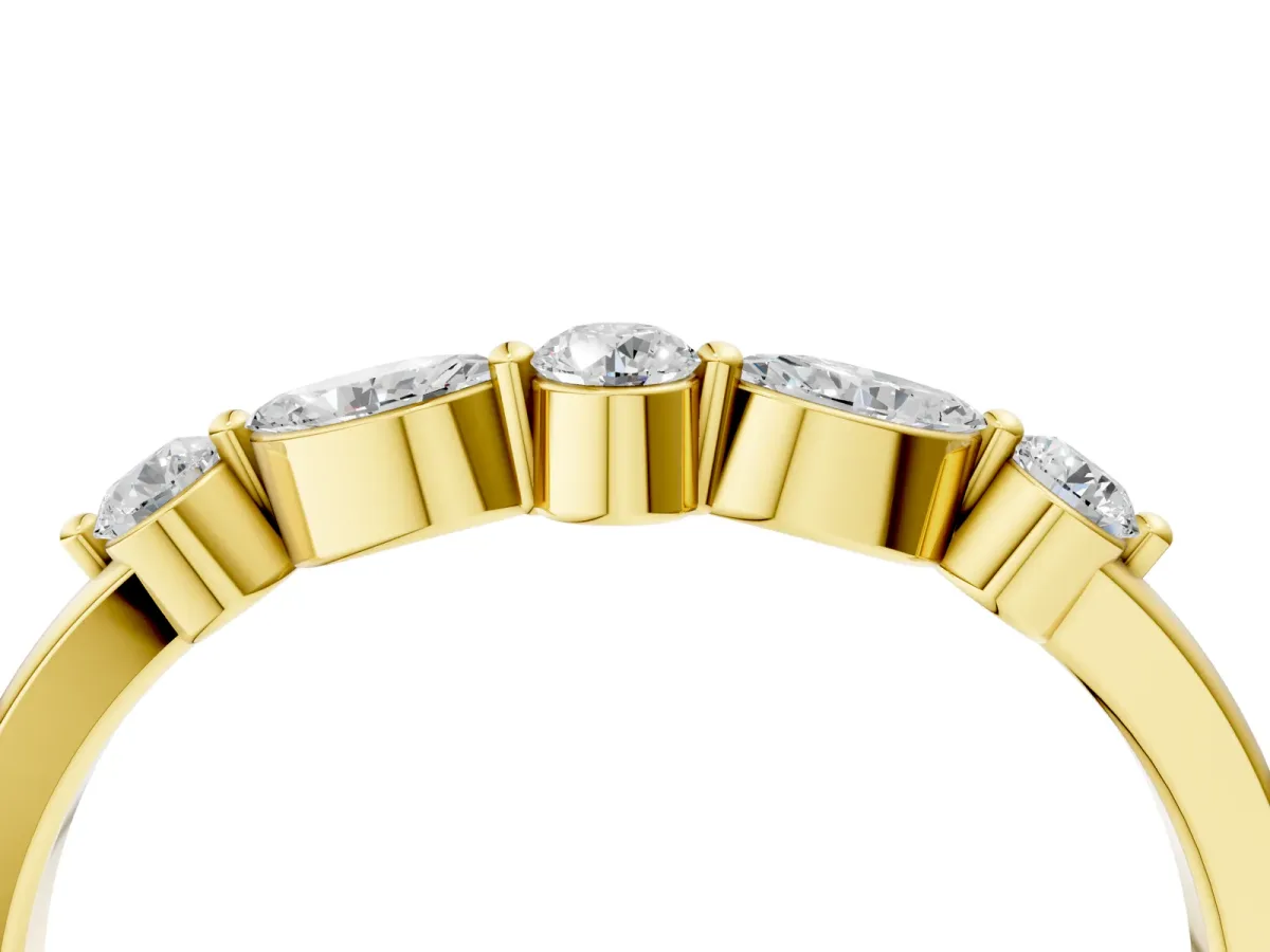 Round and Marquise Diamond Half Eternity Band with Prong Setting Yellow gold