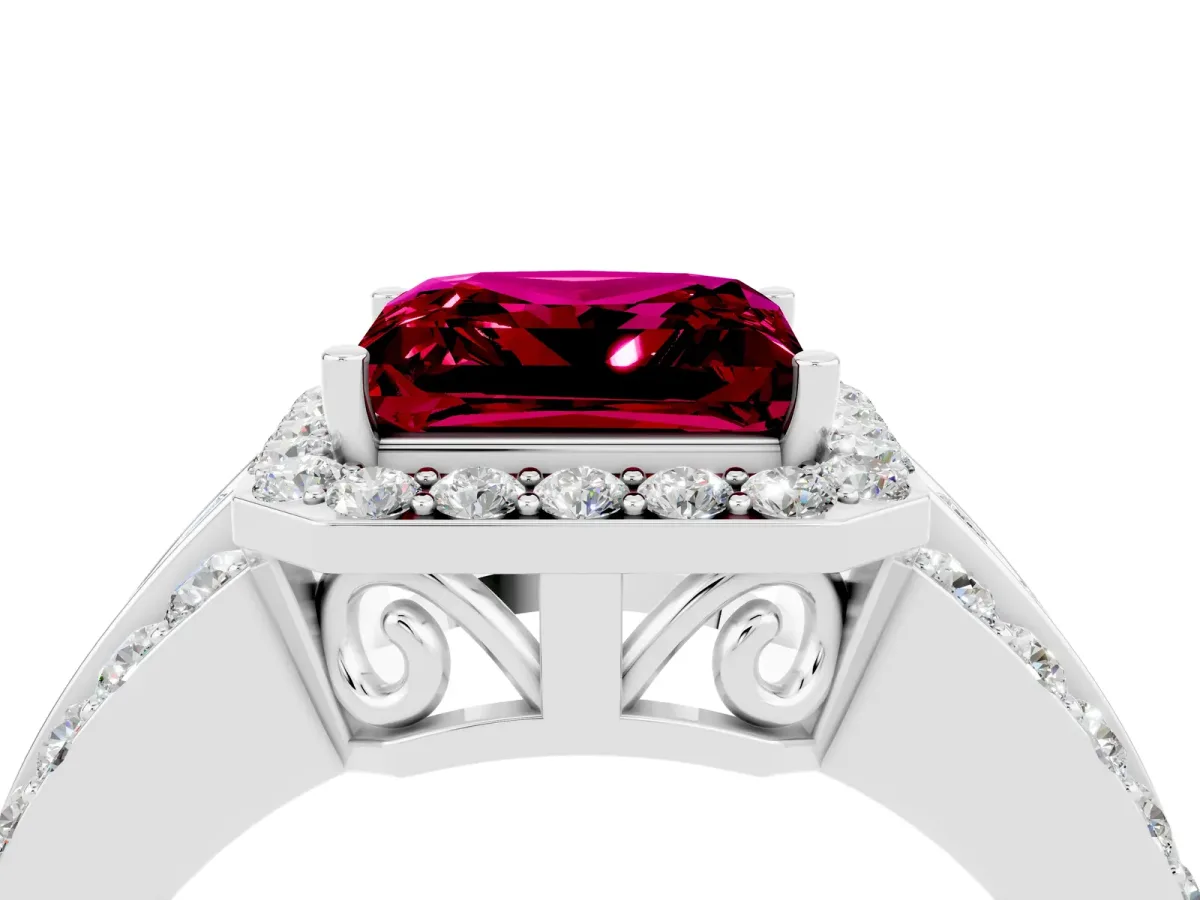 Princess Cut Halo Garnet Ring with Round Split Shank and Prong Setting Silver