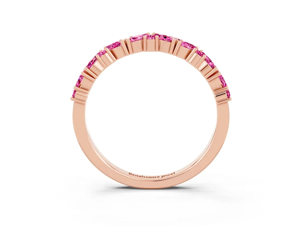 Marquise and Round Pink Sapphire Vine Eternity Band with Prong Setting Rose gold