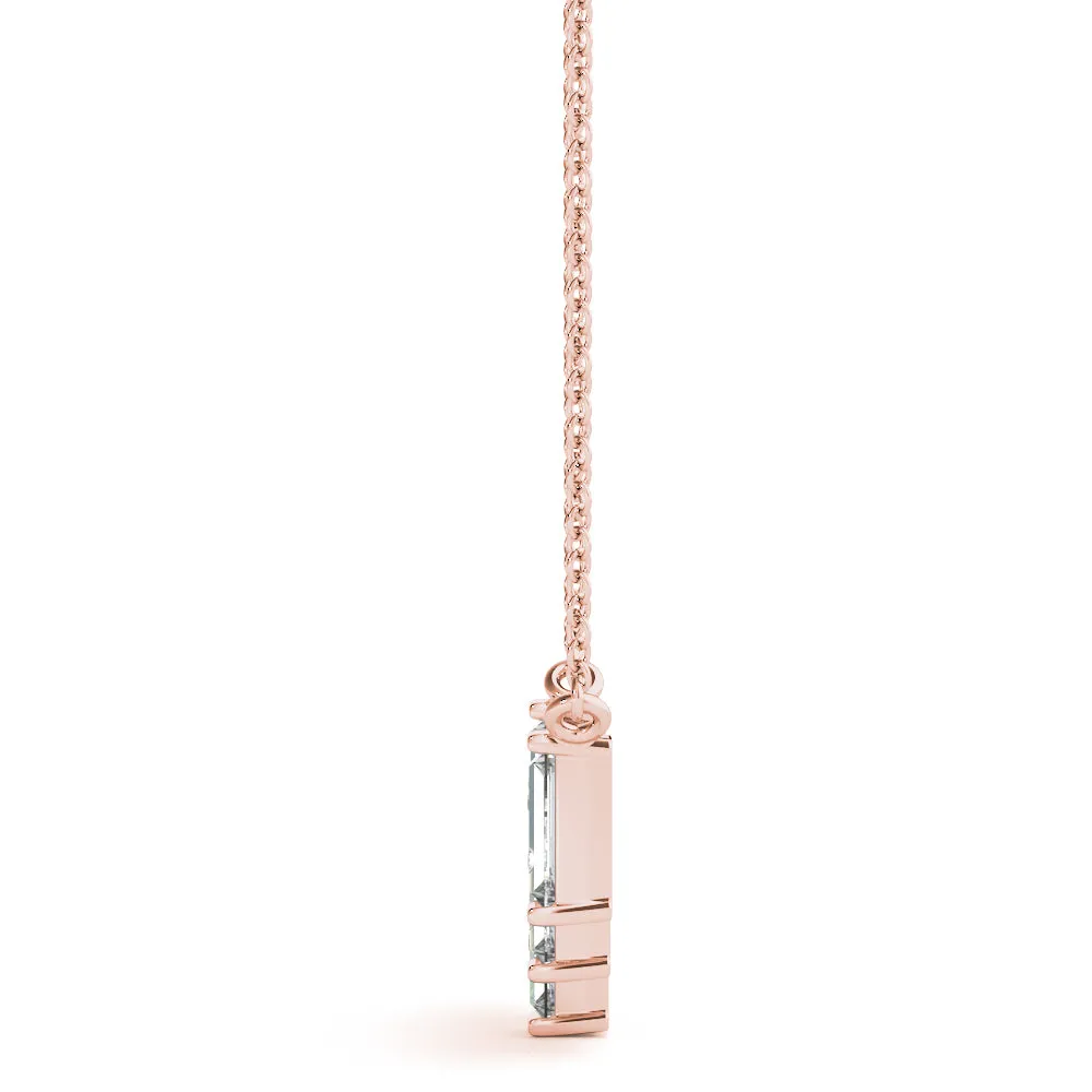 Baguette Diamond Bar Pendant with Prong Setting Rose gold