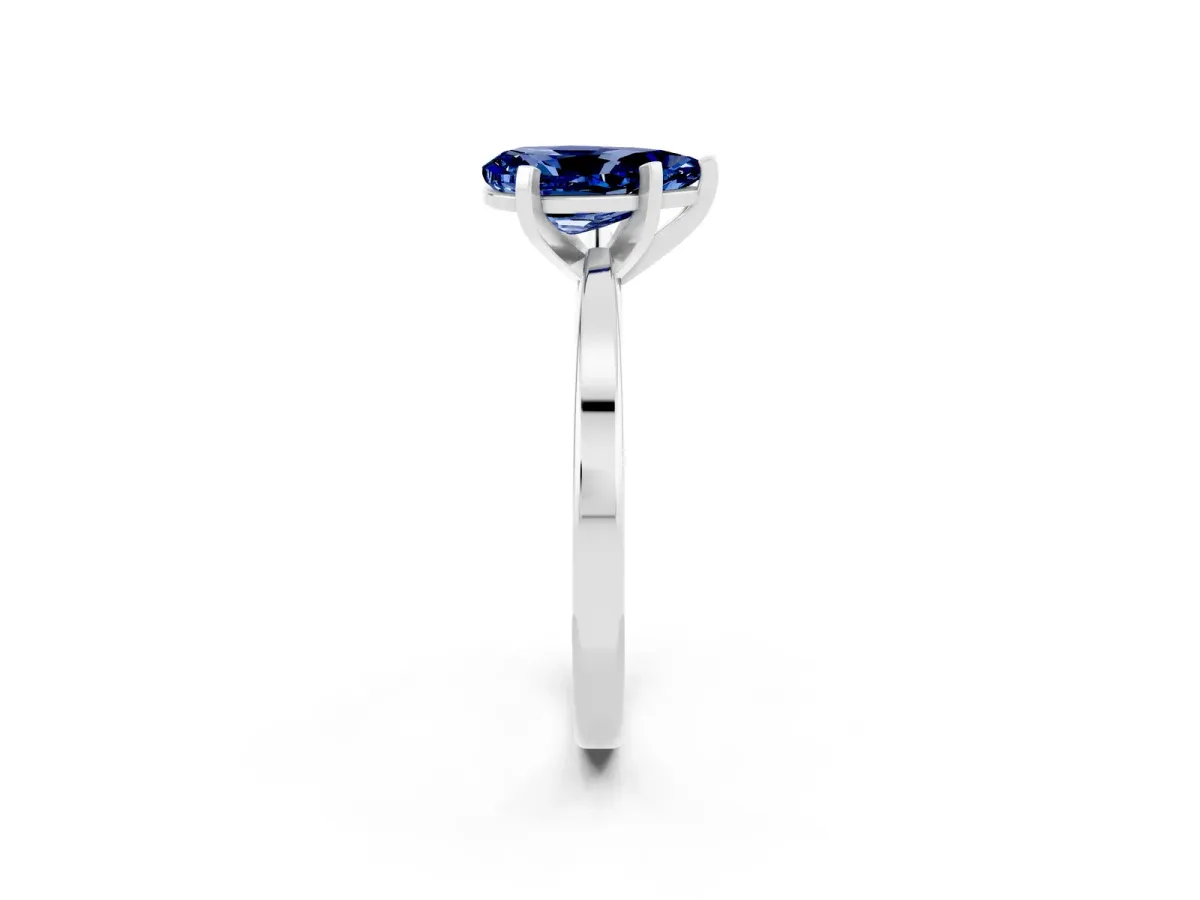 Pear Cut Blue Sapphire Solitaire Engagement Ring with Classic Band and Four-Prong Setting Platinum