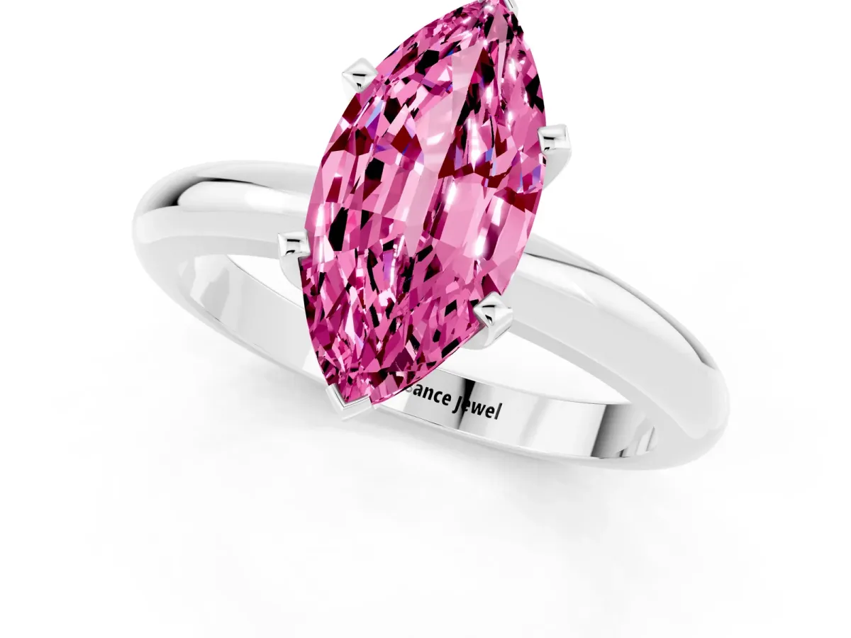 Marquise Cut Pink Sapphire Solitaire Engagement Ring with Round Band and Four-Prong Setting Silver