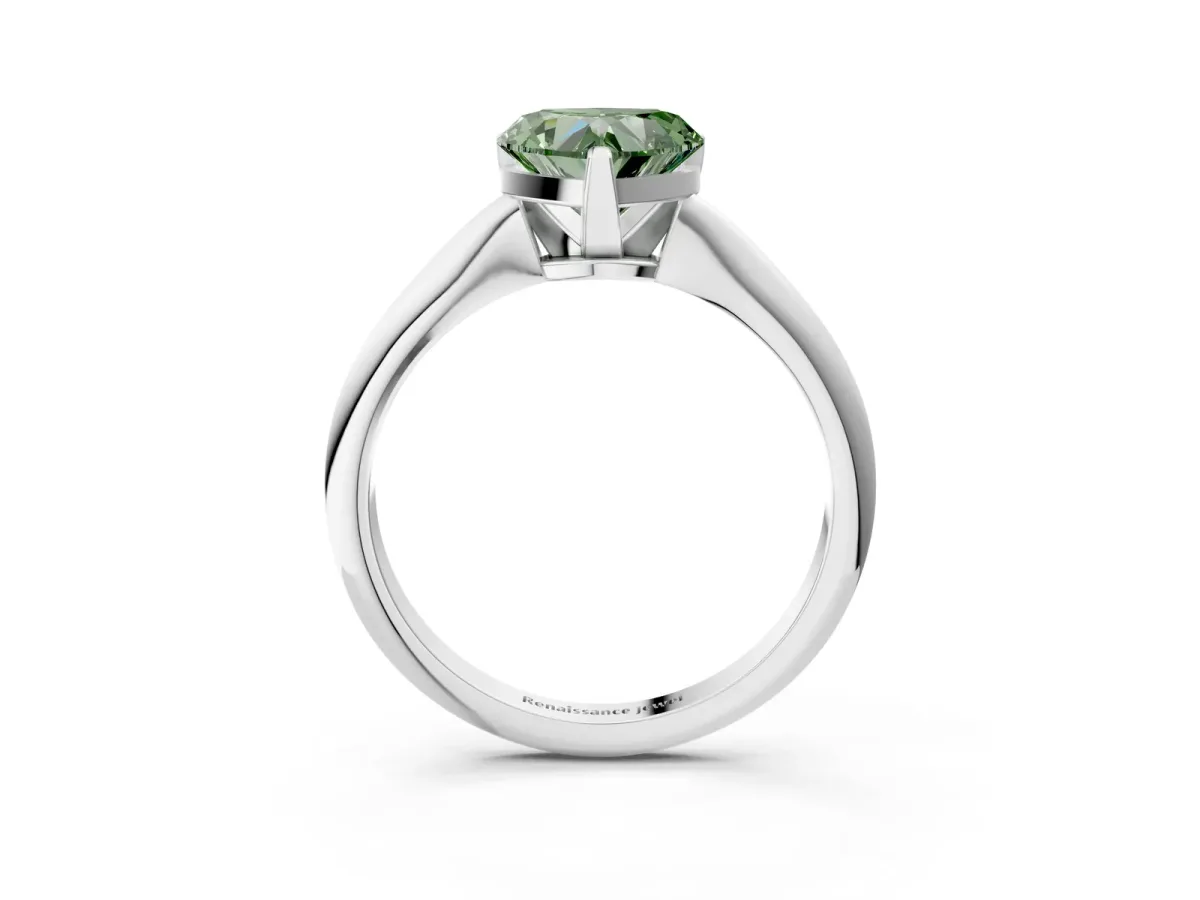 Fancy Green Heart Cut Diamond Solitaire Engagement Ring with Classic Band and Four-Prong Setting Silver