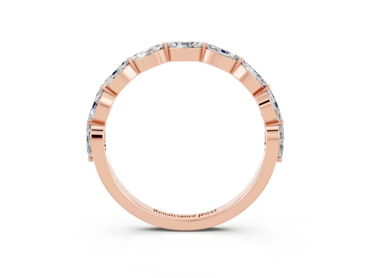 Marquise Moissanite Half Eternity Band with Prong Setting Rose gold