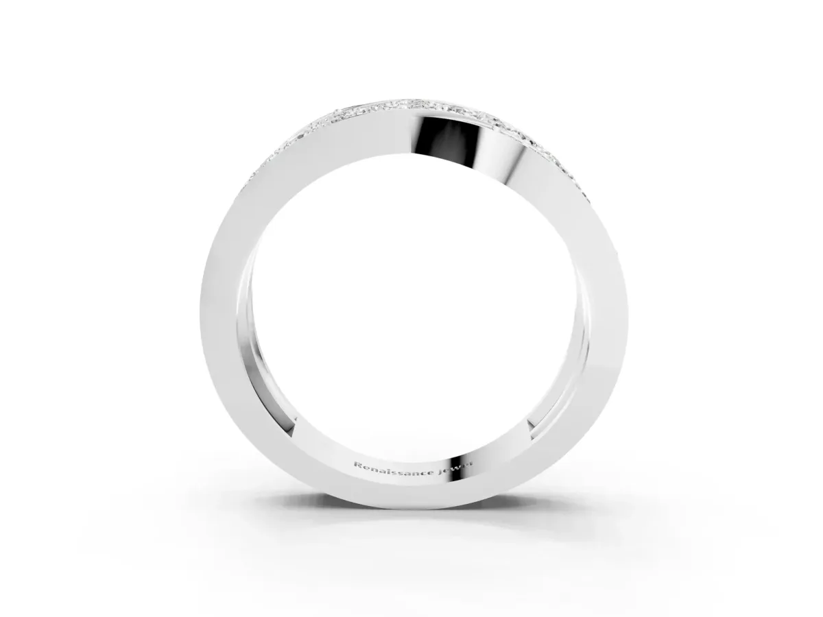 Pavé Round Diamond Crossover Band with Bead Prong Setting White gold