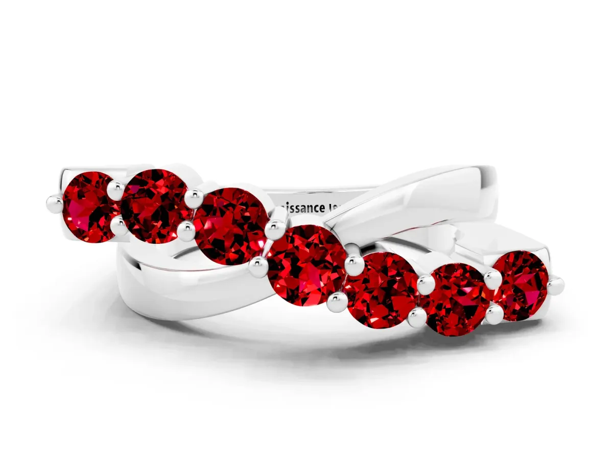 Round Ruby Prong-Set Crossover Band Platinum