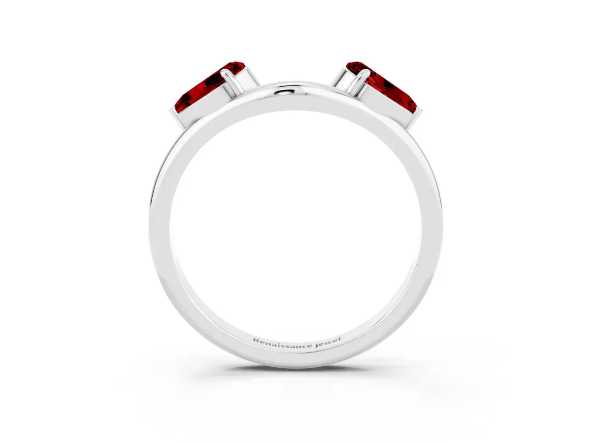 Two-Stone Pear Ruby Bypass Ring with Prong Setting Platinum