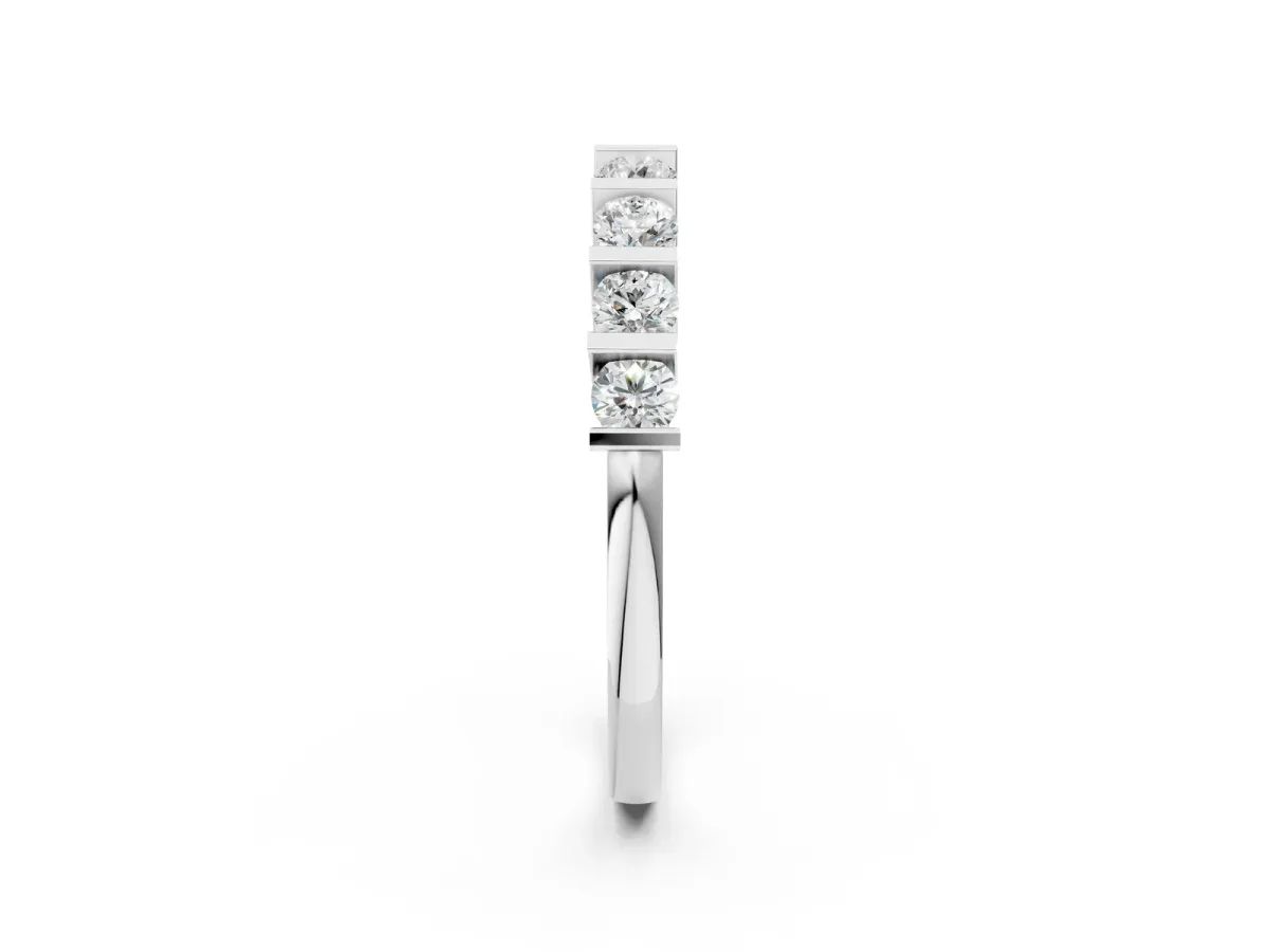 Channel Set Round Diamond Half Eternity Band with Bar Prong Setting White gold