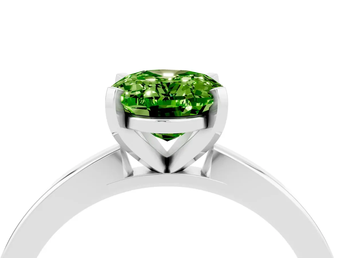 Oval Cut Peridot Solitaire Engagement Ring with Classic Band and Four-Prong Setting Platinum