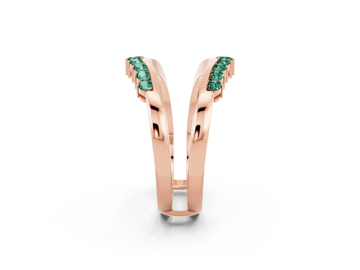 Round Green Sapphire Chevron Contour Band with Prong Setting Rose gold