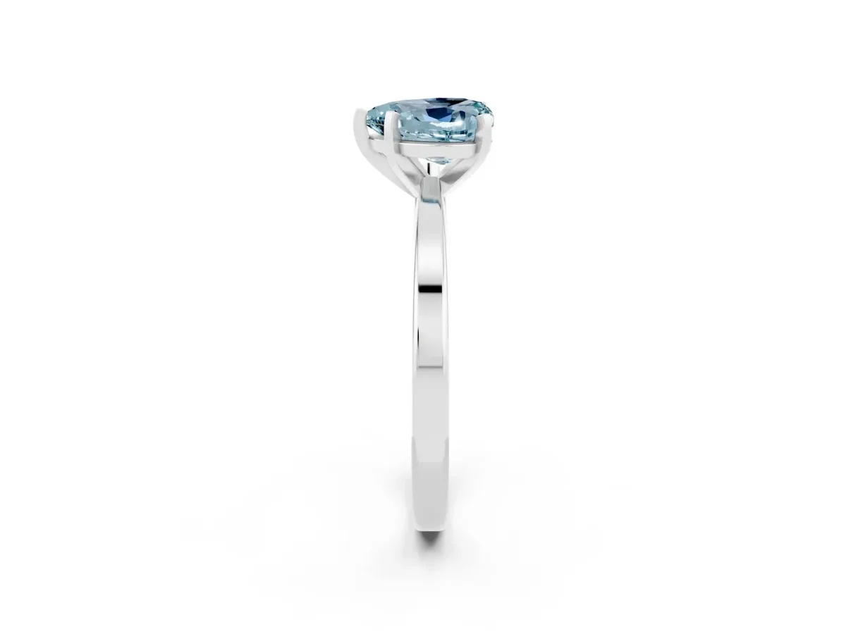 Heart Cut Aquamarine Solitaire Engagement Ring with Classic Band and Four-Prong Setting Silver