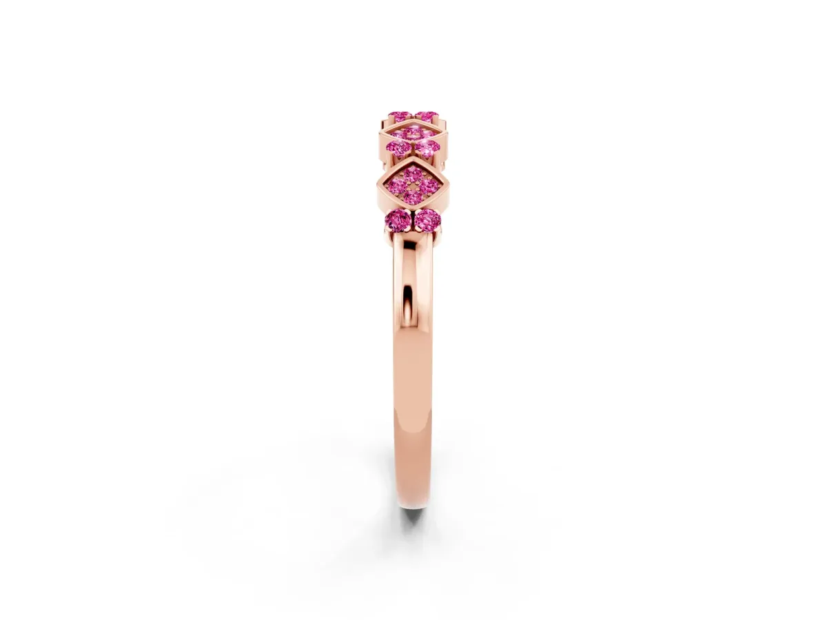 Pavé Cushion Pink Sapphire Cluster Eternity Band with Prong Setting Rose gold