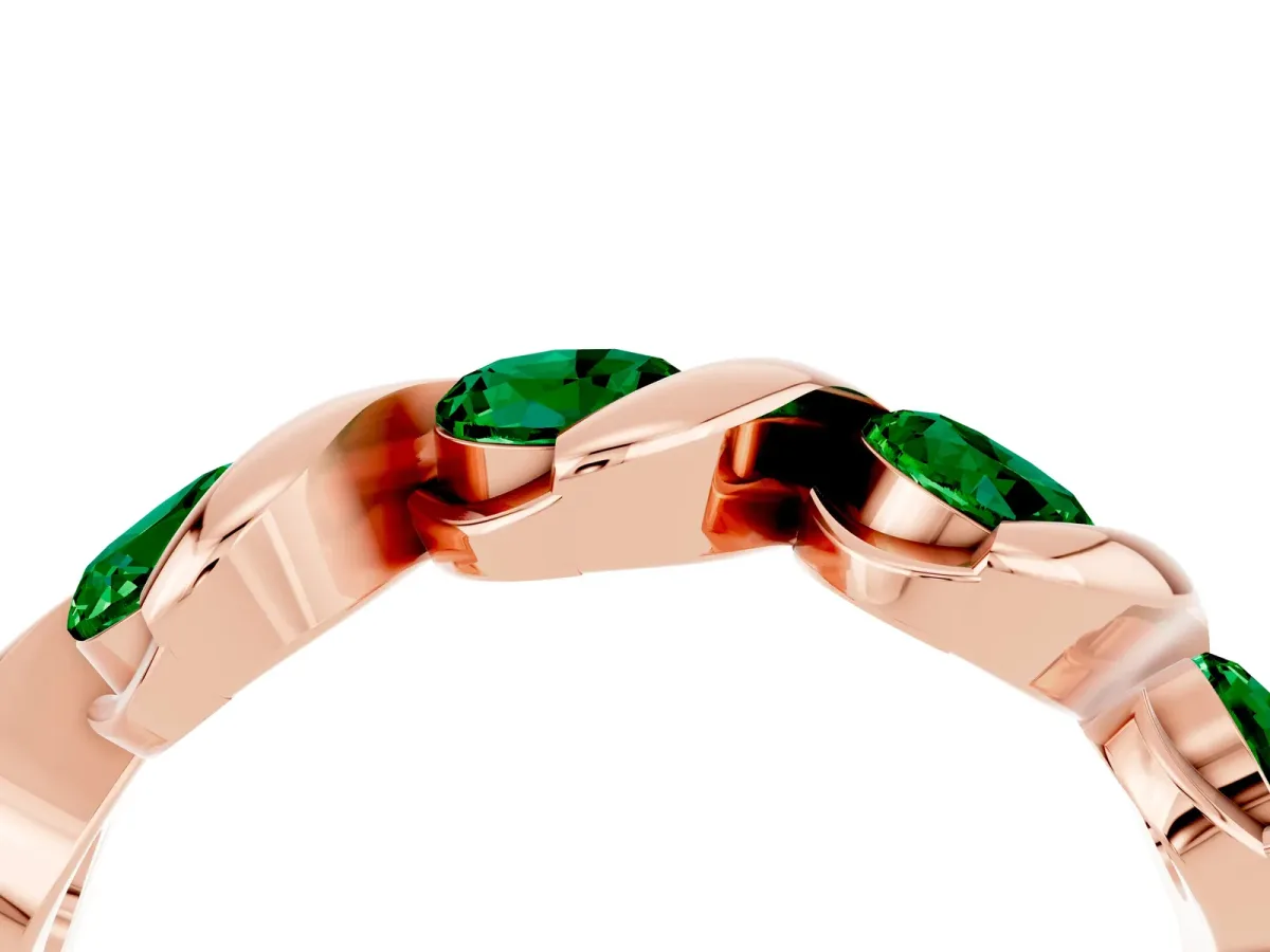 Round Emerald Wave Band with Channel Setting and Shared Prongs Rose gold