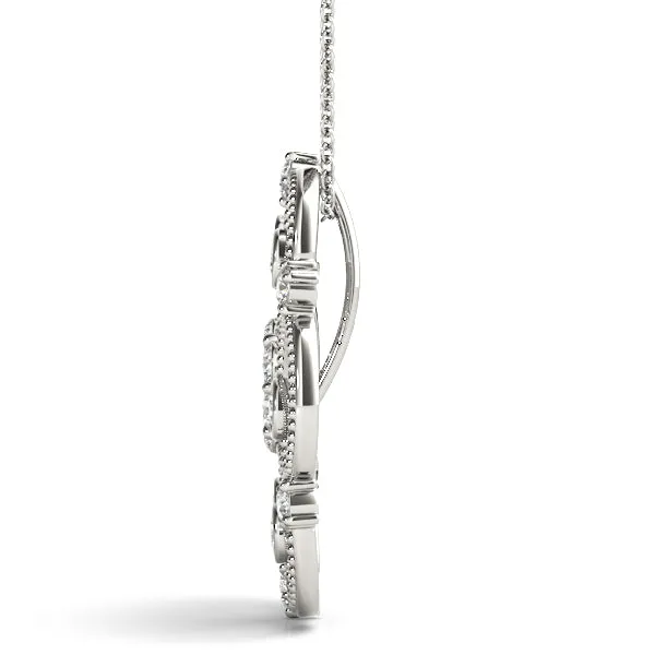 Milgrain Diamond Round Swirl Pendant with Prong Setting Silver