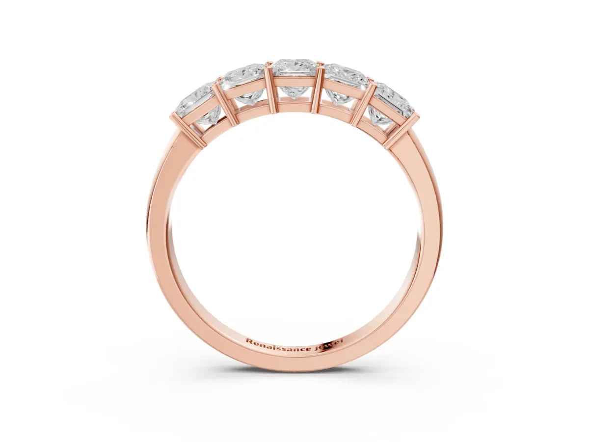 Princess Cut Five-Stone Diamond Band with Prong Setting Rose gold