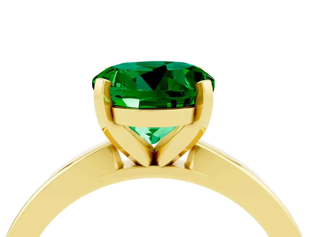 Round Cut Emerald Solitaire Engagement Ring with Classic Band and Four-Prong Setting Yellow gold