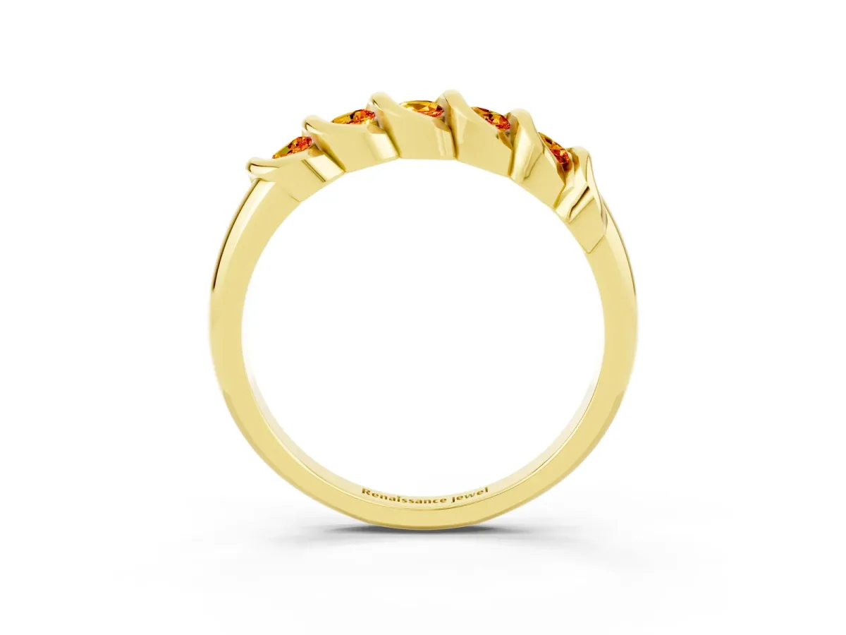 Round Citrine Eternity Band with Twist Prong Setting Yellow gold