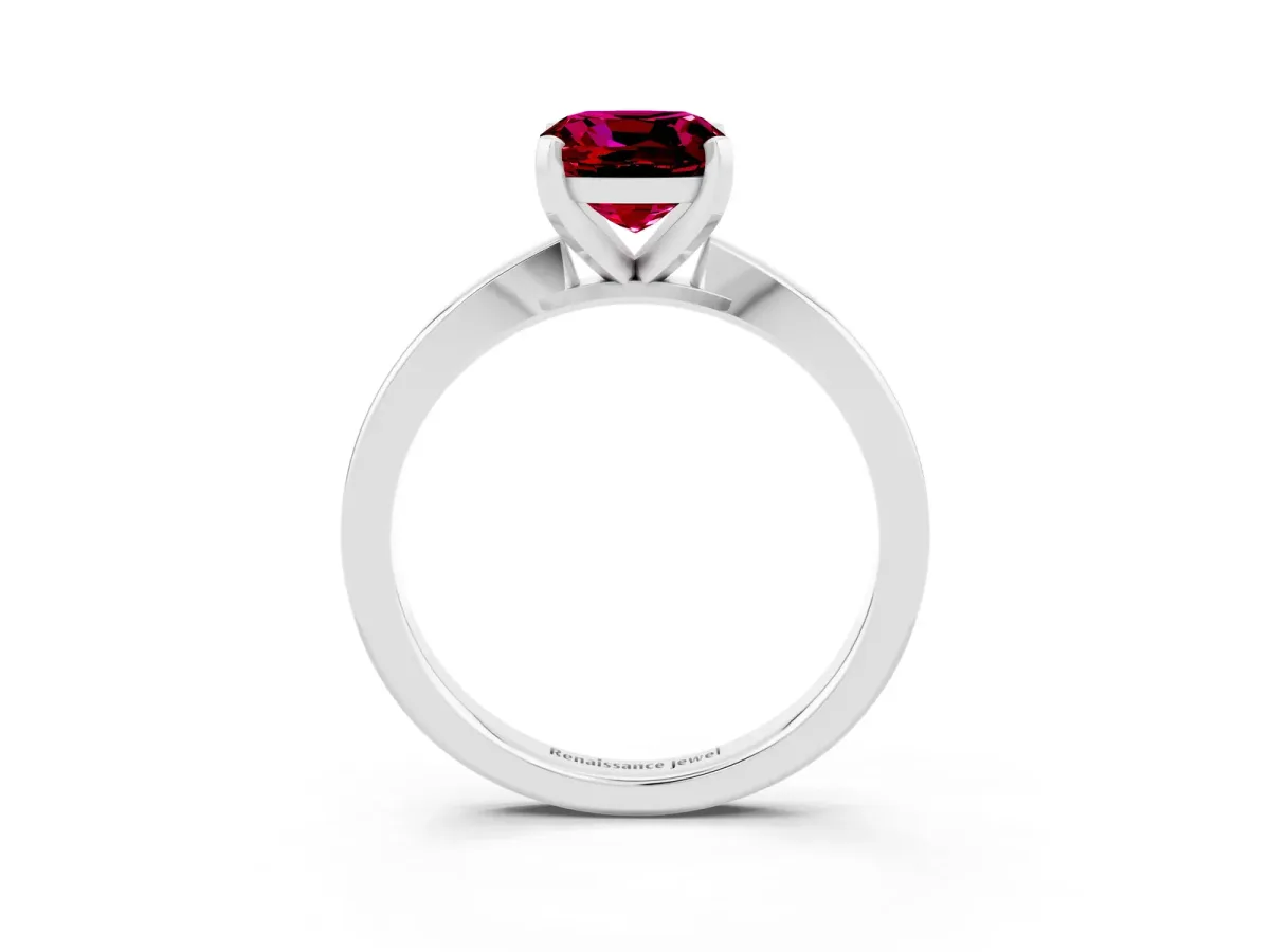 Cushion Cut Garnet Solitaire Engagement Ring with Classic Band and Four-Prong Setting Silver