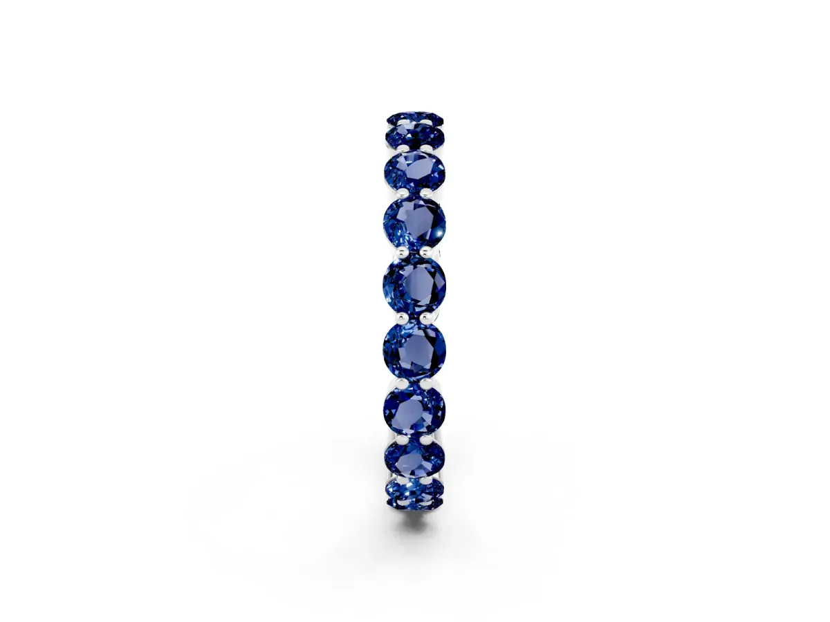 Round Blue Sapphire Eternity Band with U-Prong Setting Silver