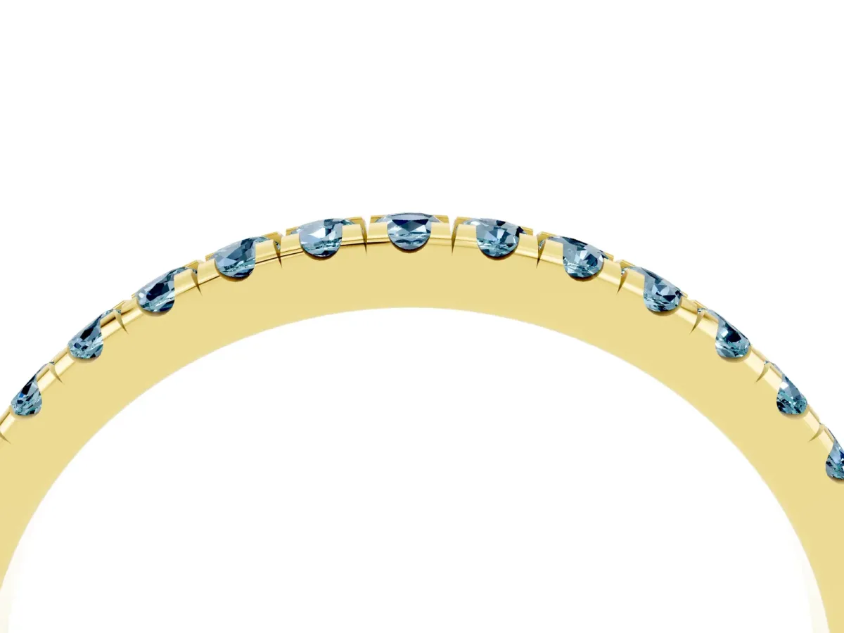 Pavé Round Aquamarine Half Eternity Band with Shared Prong Setting Yellow gold