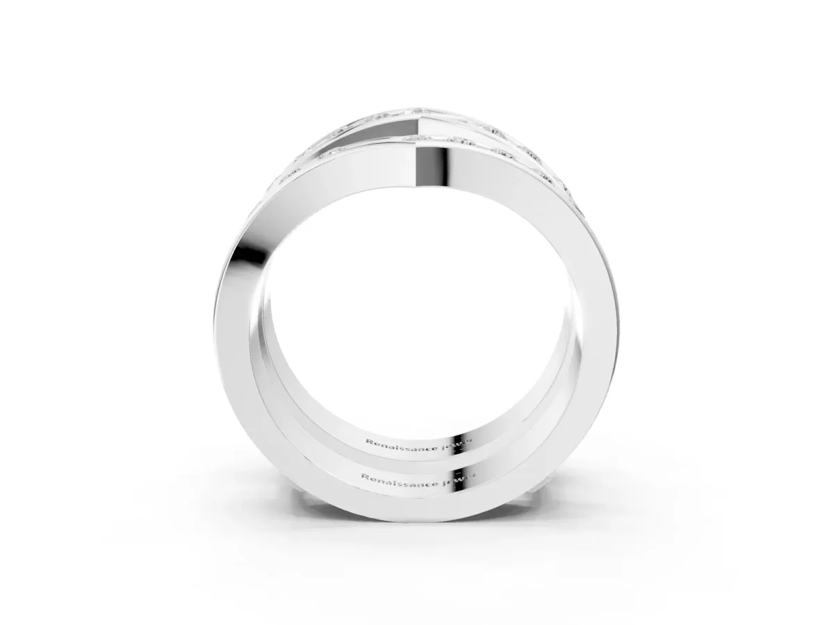Round Diamond Channel-Set Chevron Band White gold